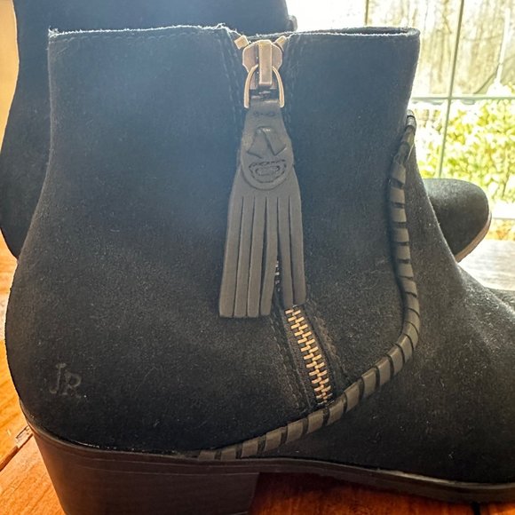 Jack Rogers | Dylan Suede Leather Boot Bootie Black Women 9 Side Zip Tassel Pull - Picture 6 of 13